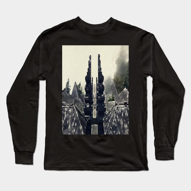 Ceto hindu Temple in mist painting Long Sleeve T-Shirt by Banyu_Urip